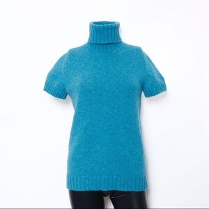 Chanel 07A Teal Short Sleeve Turtleneck Sweater Cashmere Blend Knit
